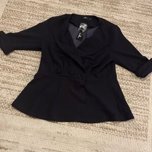 Agnes Orinda Women's Plus Size 1X Notched Lapel Ruffle Peplum Ruched Blazer